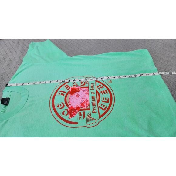 Vtintage 1990s Hog Head Premium Beer Lime Green Graphic T shirt Men's Size Large - Picture 6 of 9